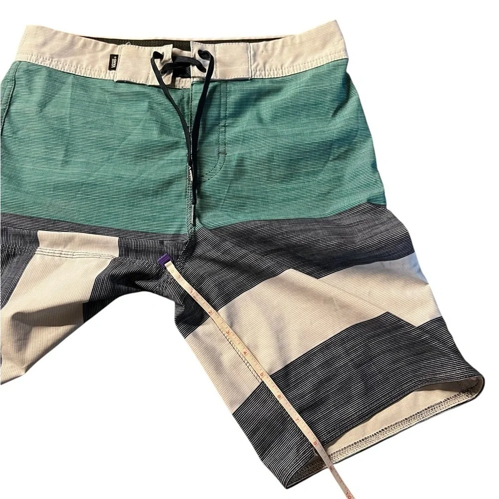 Vans Green, Blue and White Board Shorts with Color-Blocked Design Boys Size 12